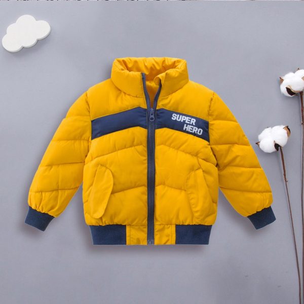 Boy Fashionable Solid SUPER HERO Letter Print Stand Collar Long-sleeve Down Coat